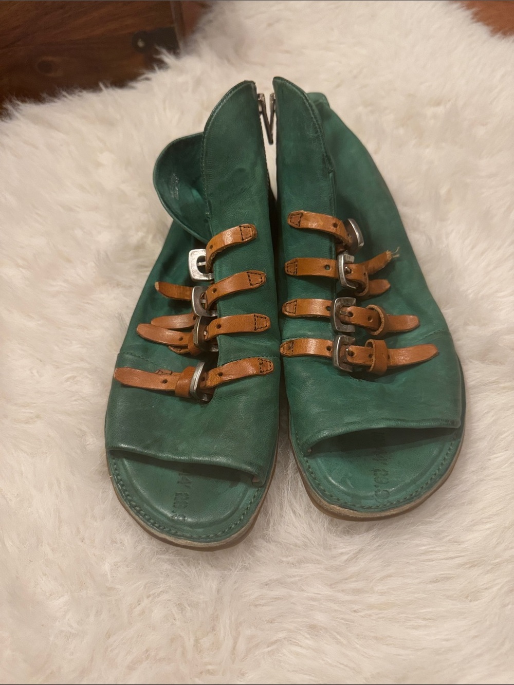 A.S.98 Green Distressed Leather Open-Toe Sandals Size EU 41 pre-owned